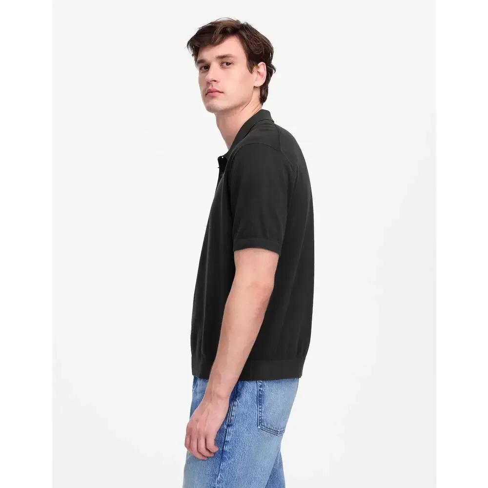 NWT Madewell Men's Three-Button Cotton Sweater Polo Shirt Black Coal Gray Size S